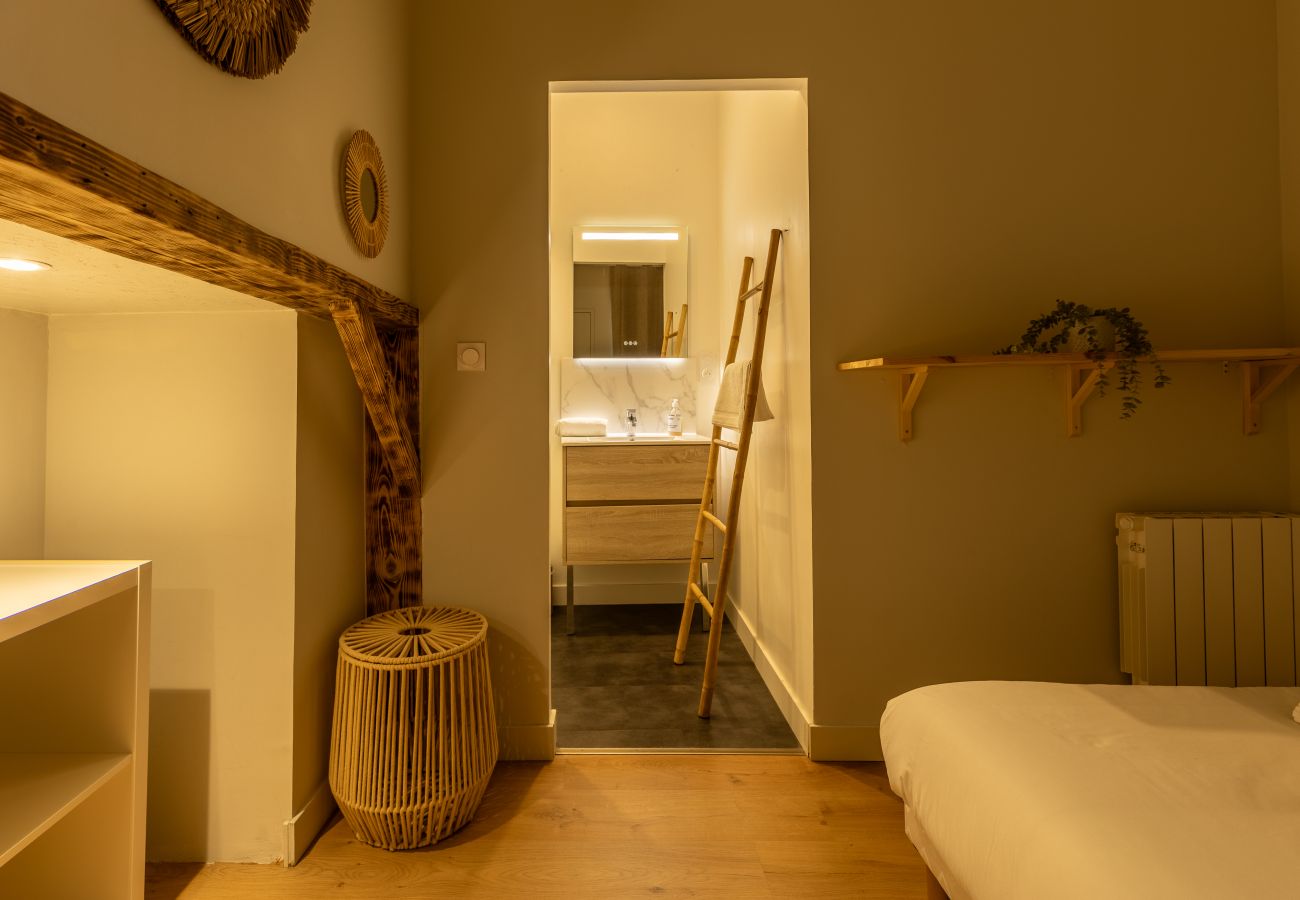 chambre avec accès salle de bain moderne appartement Riom proche Clermont-Ferrand
